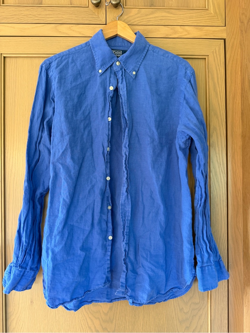 Polo by Ralph Lauren Blue Linen Button-Front Shirt 90's Linen Washed and Worn LG